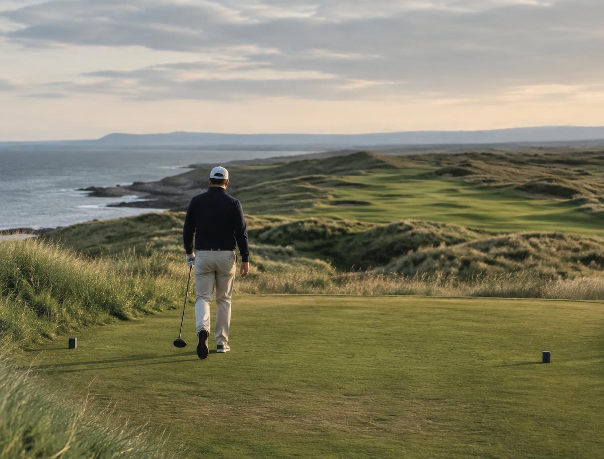 Golfer preparing to play from a tee box